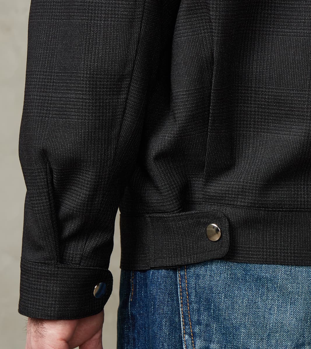 Italian Cold Wool Cloth Student Jacket - Anthracite Prince Of Wales Check