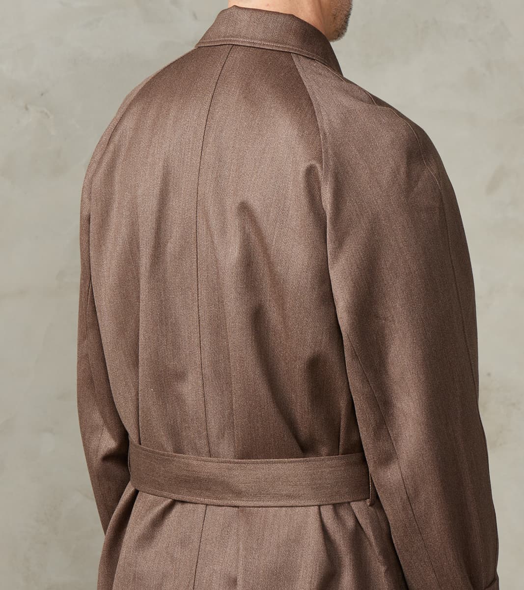 English Wool & Cotton Covert Cloth Grandad Trench Coat - Taupe