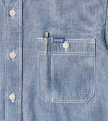 Iron Heart 285-PIN - Short Sleeved Work Shirt - 5.5oz Selvedge Pinstripe Chambray Indigo