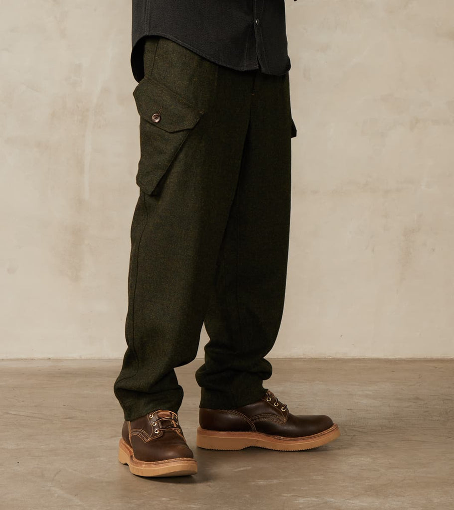 MotivMfg X Division Road Swiss Army Cargo Trousers - Abraham Moon® Forest Merino …