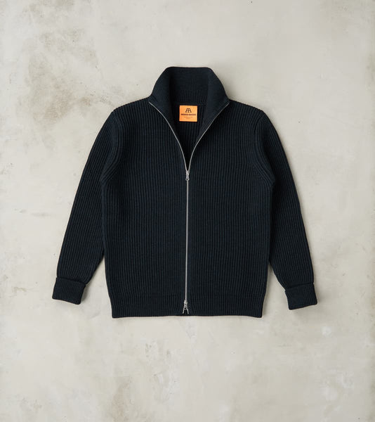 Navy Full Zip Sweater - Dark Indigo