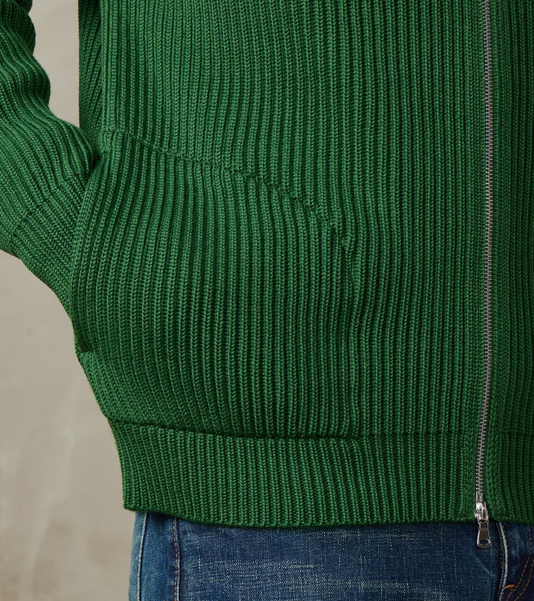 Navy Full Zip Pocket Sweater - Green