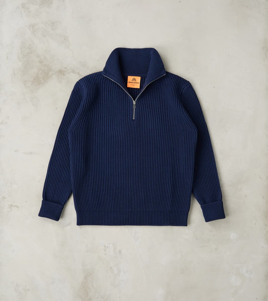 Andersen-Andersen Navy Half Zip Sweater - Royal Blue