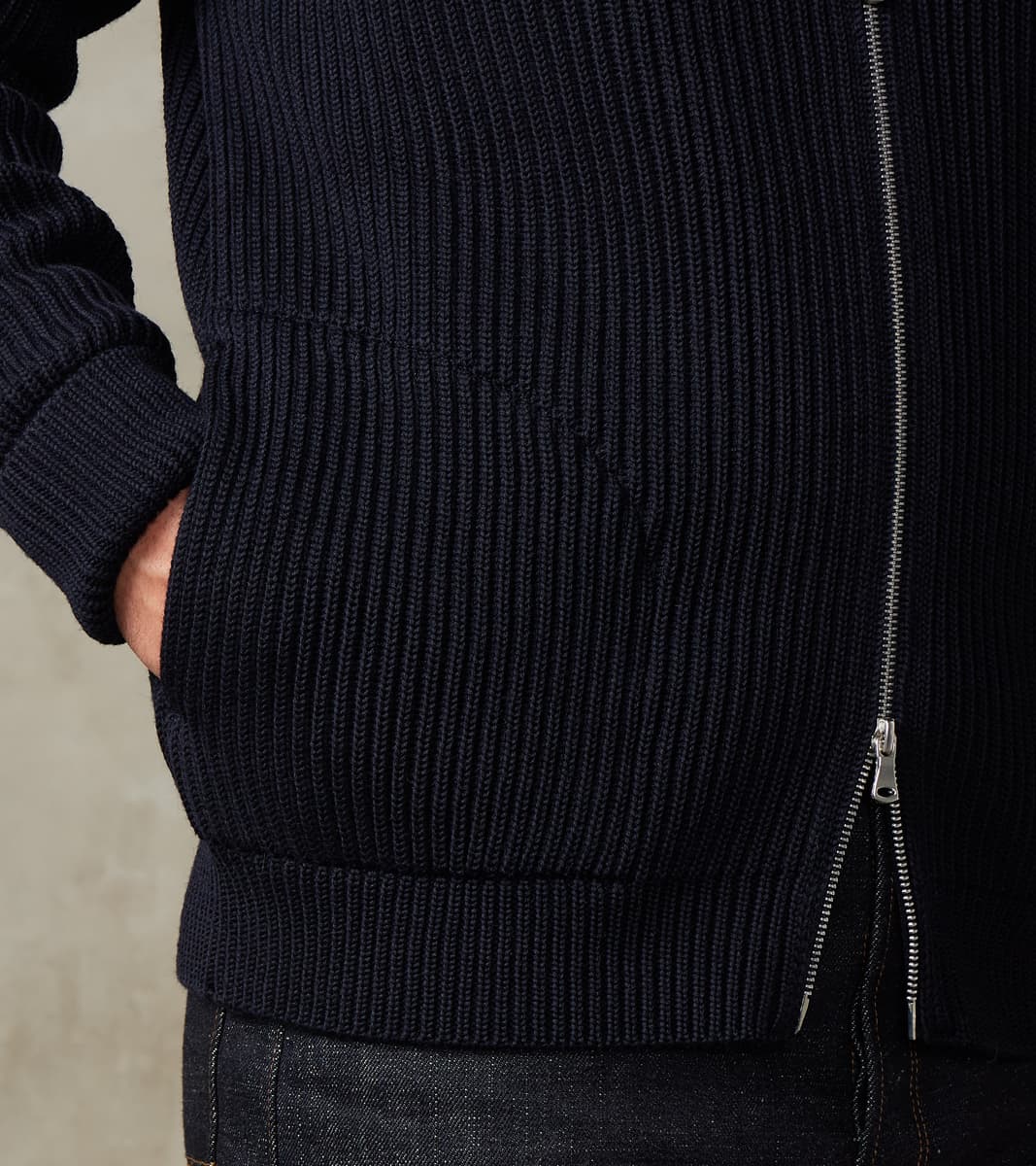 Navy Full Zip Pocket Sweater - Navy