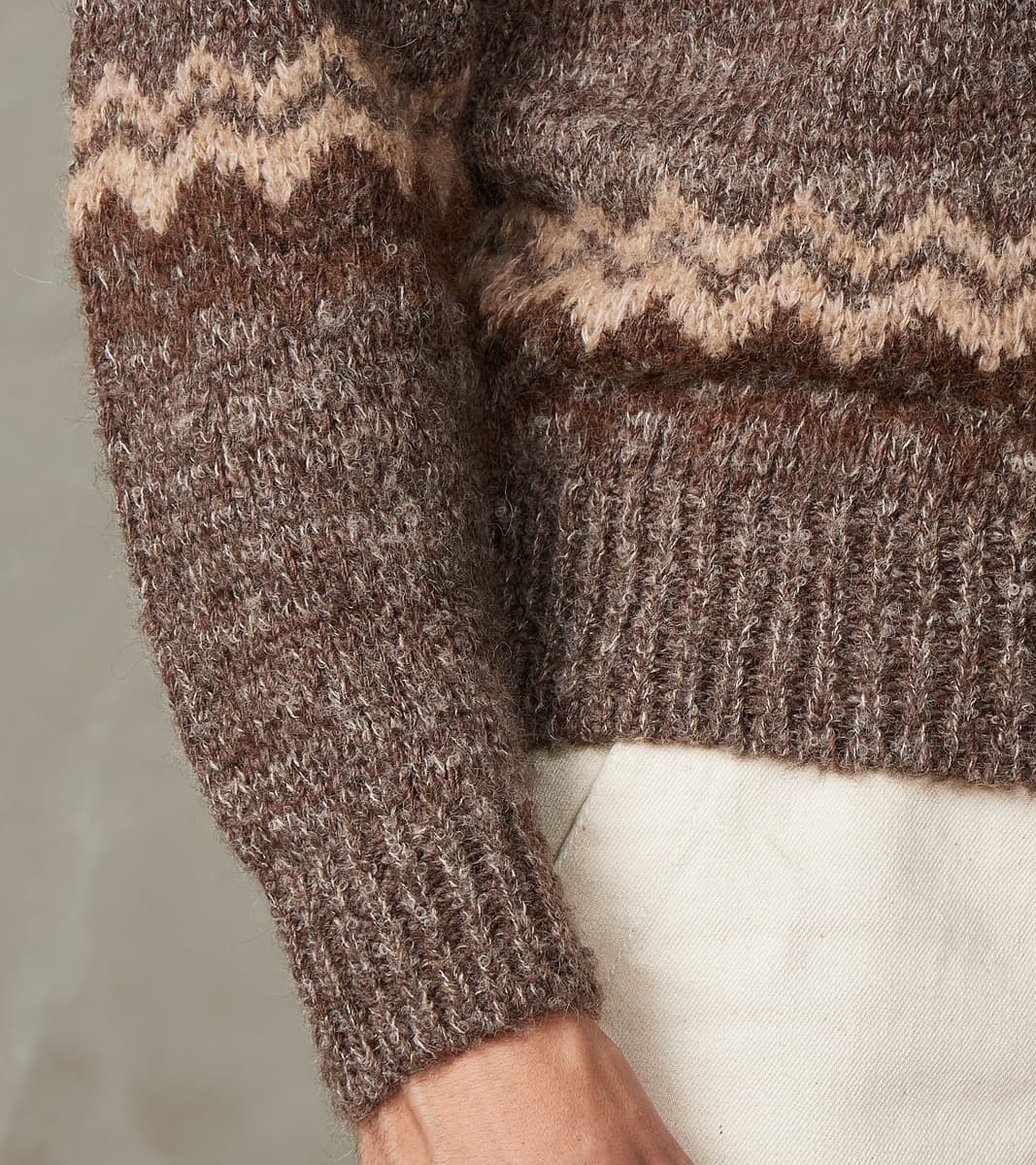 Nordic Crew Neck Alpaca Yarn Knit - Brown