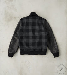 Varsity Jacket - Abraham Moon® Charcoal Rob Roy Plaid & Black Leather