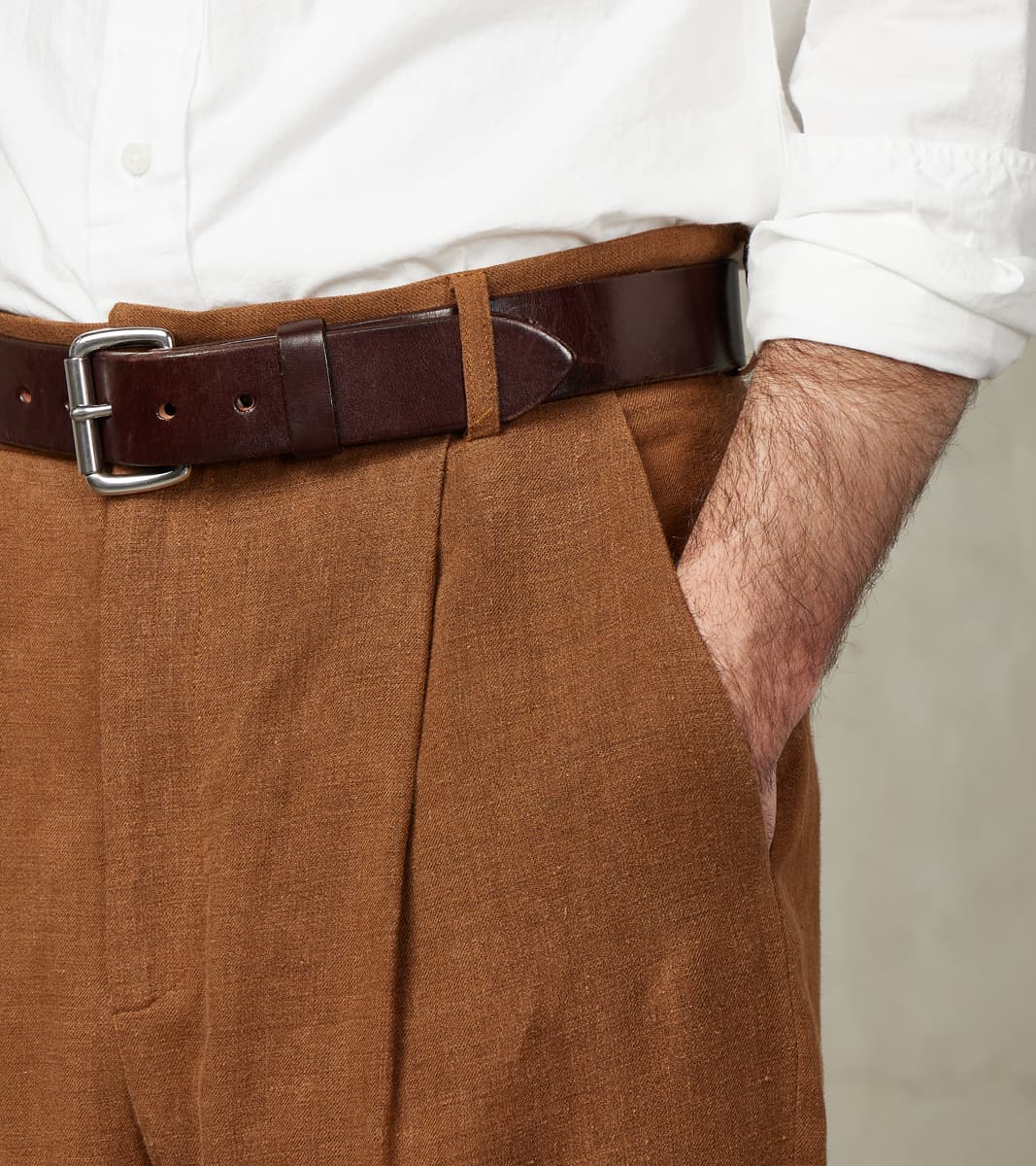 Belgium Linen & Wool Grandad Trouser - Cinnamon