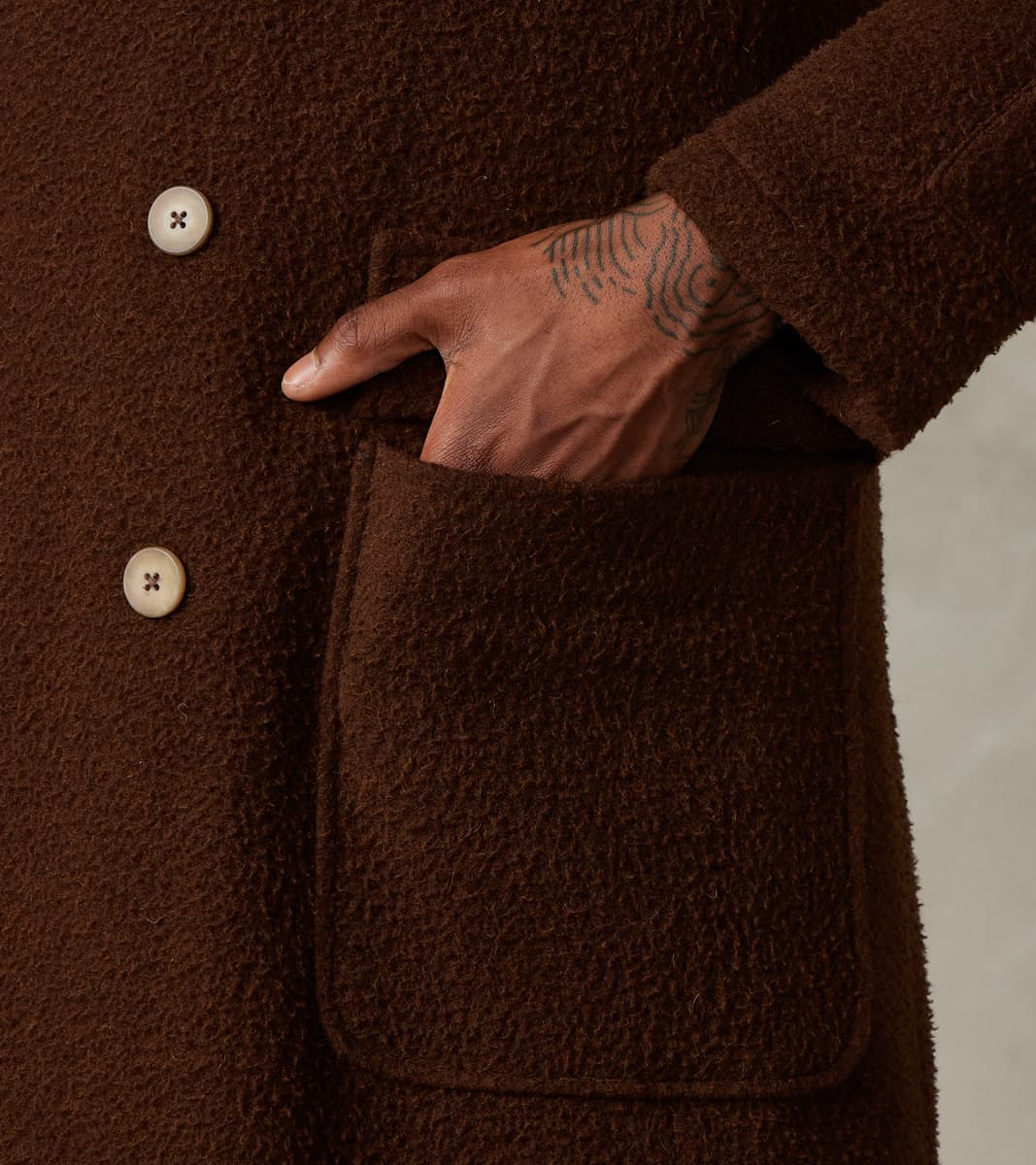 Italian Wool Ratine Cloth Marcel Lassance Redingote Coat - Coffee Brown