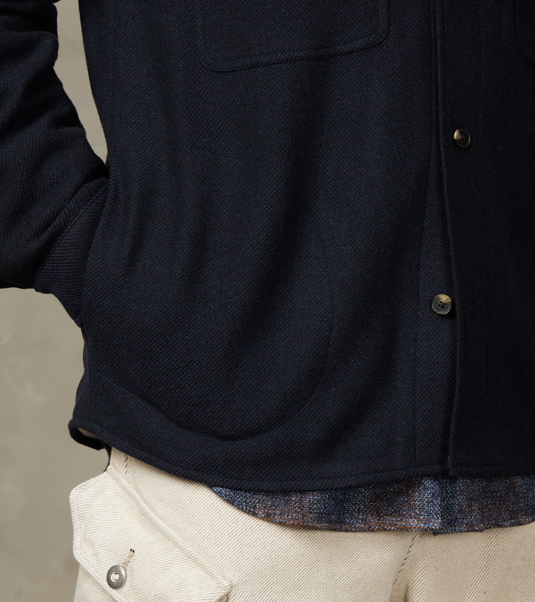 Italian Yak Wool Twill Overshirt - Navy