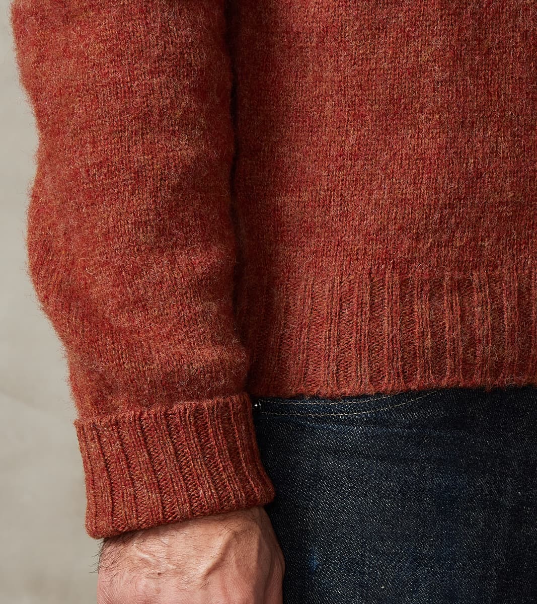 Italian Brushed Wool Shaggy Sheep Crewneck Jumper - Heathered Paprika