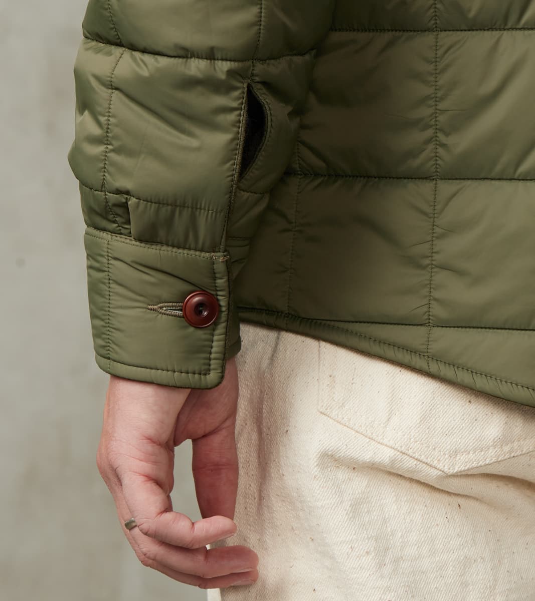 Hebron 796 Reversible Naval Shirt Jacket - Olive Washed Wool Flannel & Quilted Satin