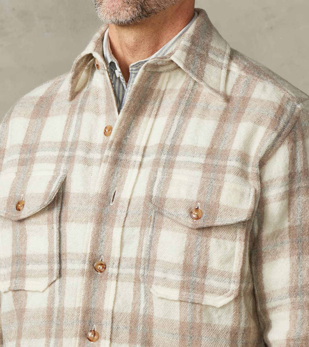 Kenny Overshirt - Cream Grey Tartan Wool Twill