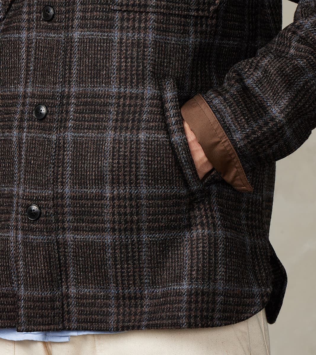 FxDR Ringo Overshirt - Fox Brothers® Wool Twill Tweed - Stag Brown Black Sky Glen Check
