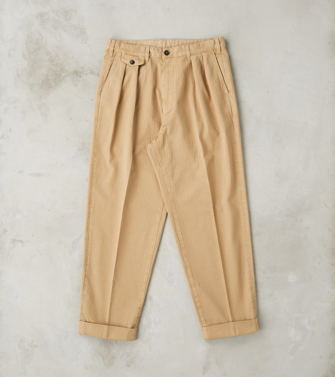 Seattle Pleated Trouser - Camel Herringbone Twill