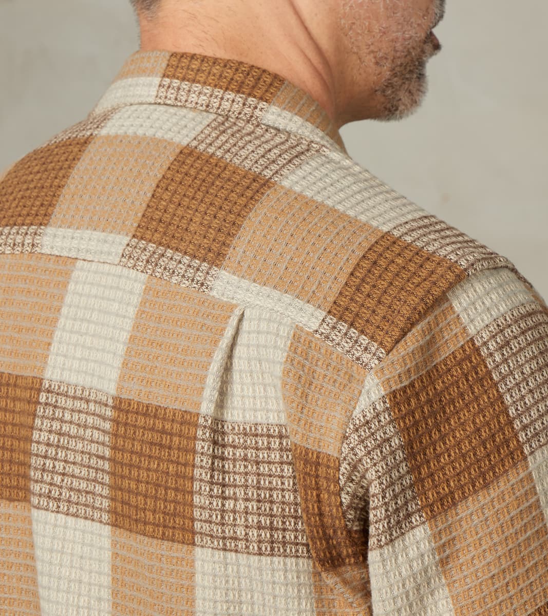 Japanese Brushed Waffle Dobby Check LS Camp - Tan