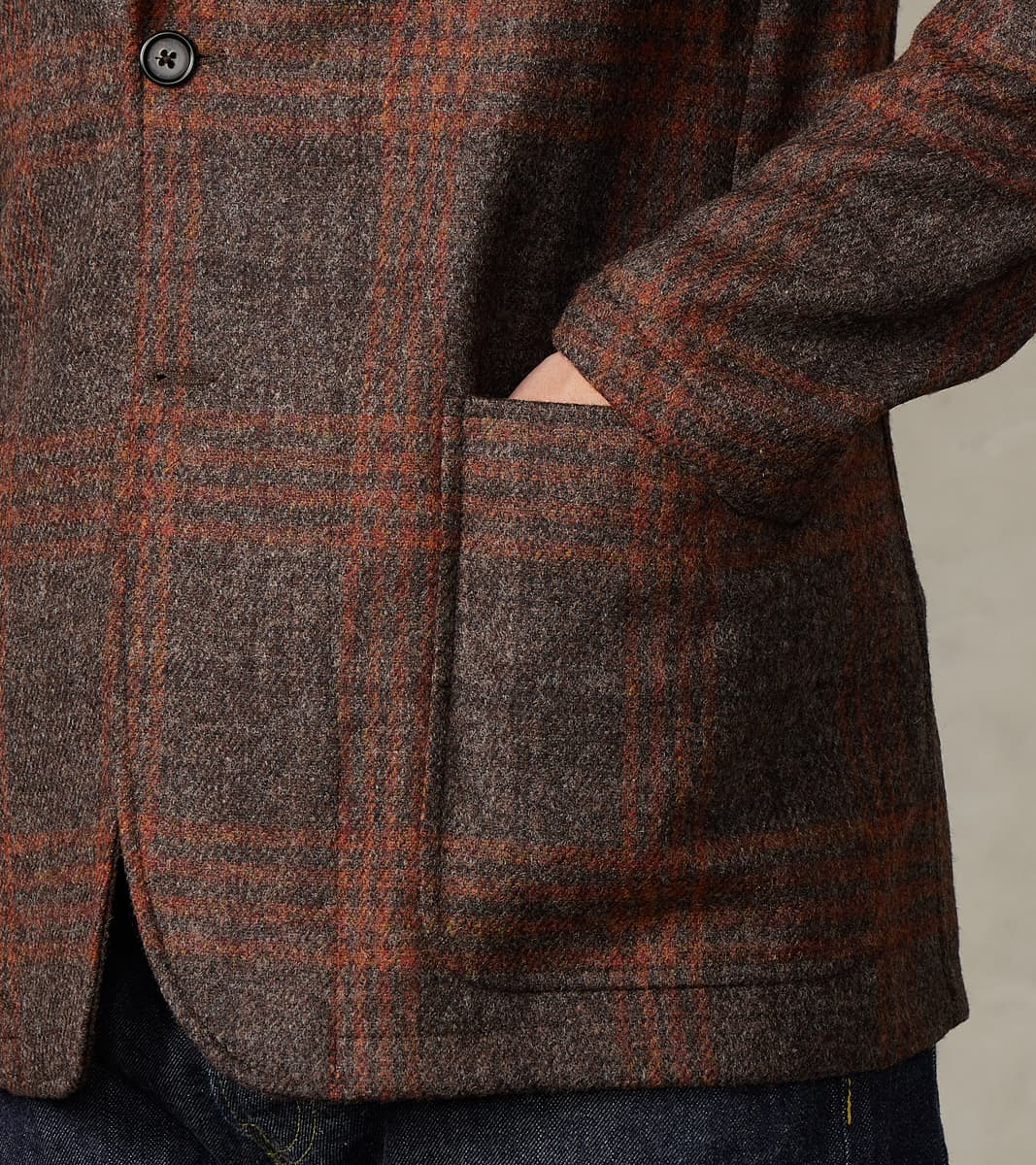 GVxDR Simple Jacket - Fox Brothers® Wool Twill Tweed - Amber Brown Windowpane Check