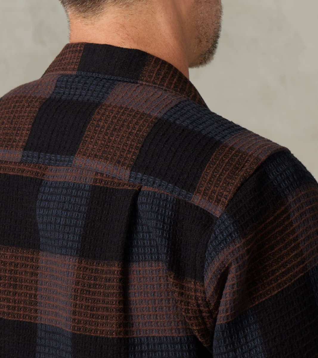 Japanese Brushed Waffle Dobby Check LS Camp - Black