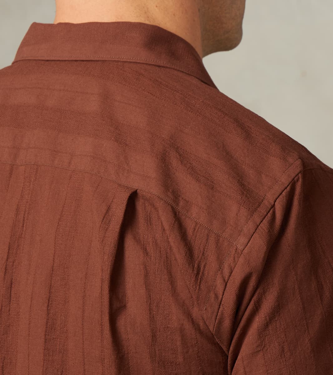 Japanese Cotton/Linen Dobby Stripe Camp - Brown