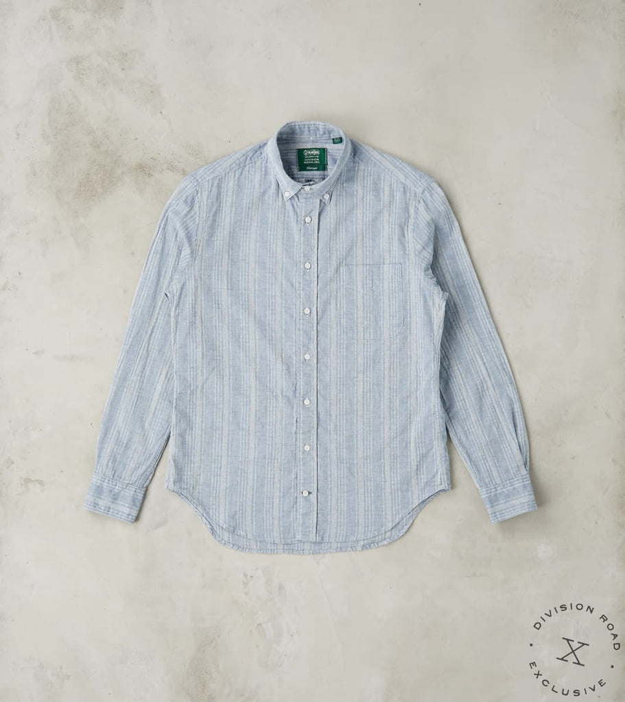 Gitman Vintage x Division Road Japanese Cotton/Linen Dobby Stripe - Blue