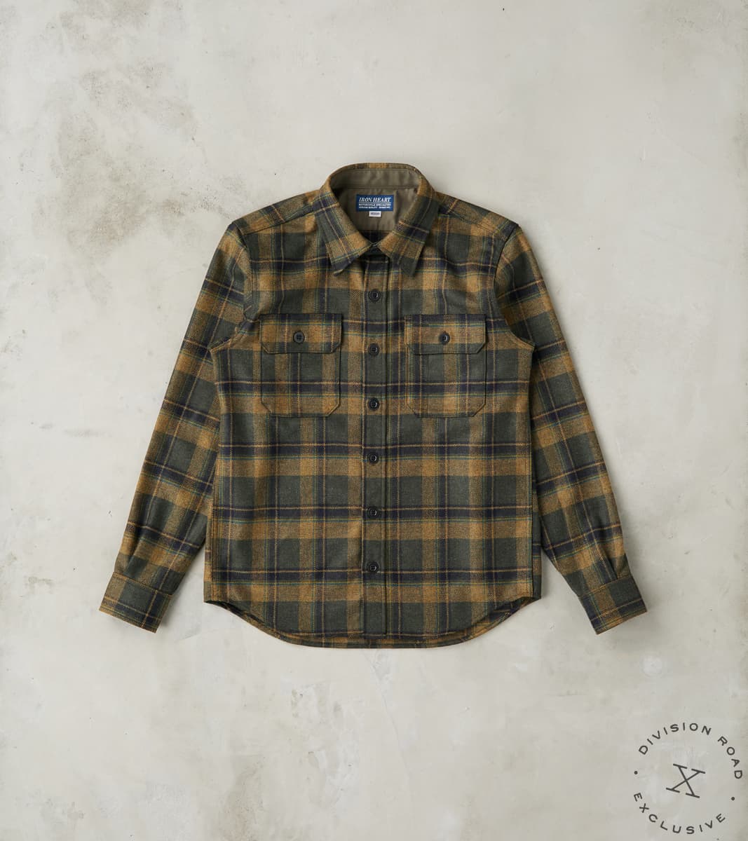 Iron Heart x Division Road 434-HHG - CPO Shirt - Fox Brothers® Wool Hickory  Hunter Twill Check Flannel – Division Road, Inc.