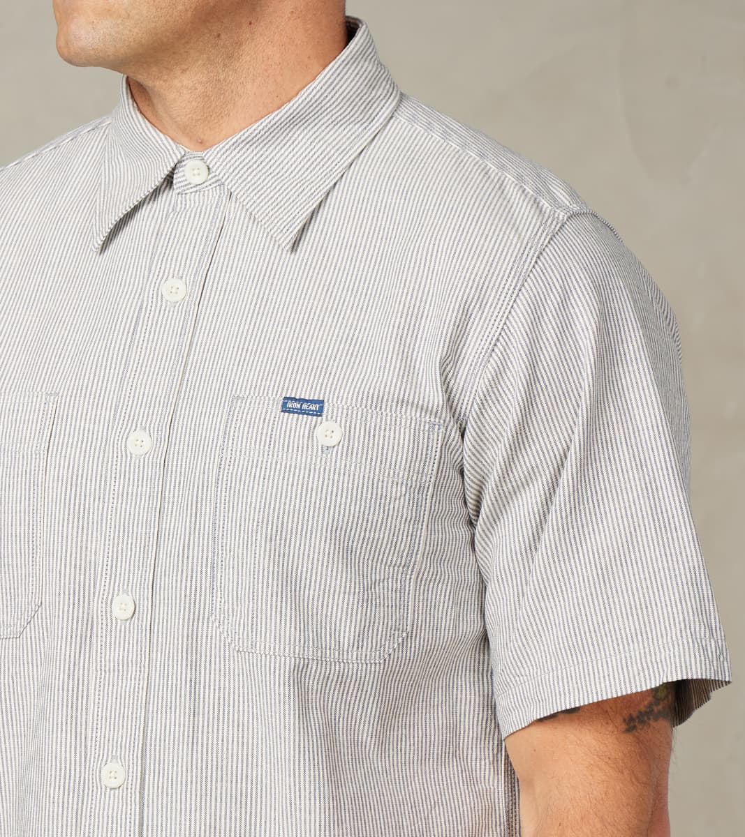 420-HIC - Short Sleeved Work Shirt - 5oz Selvedge Oxford Cloth Hickory Stripe