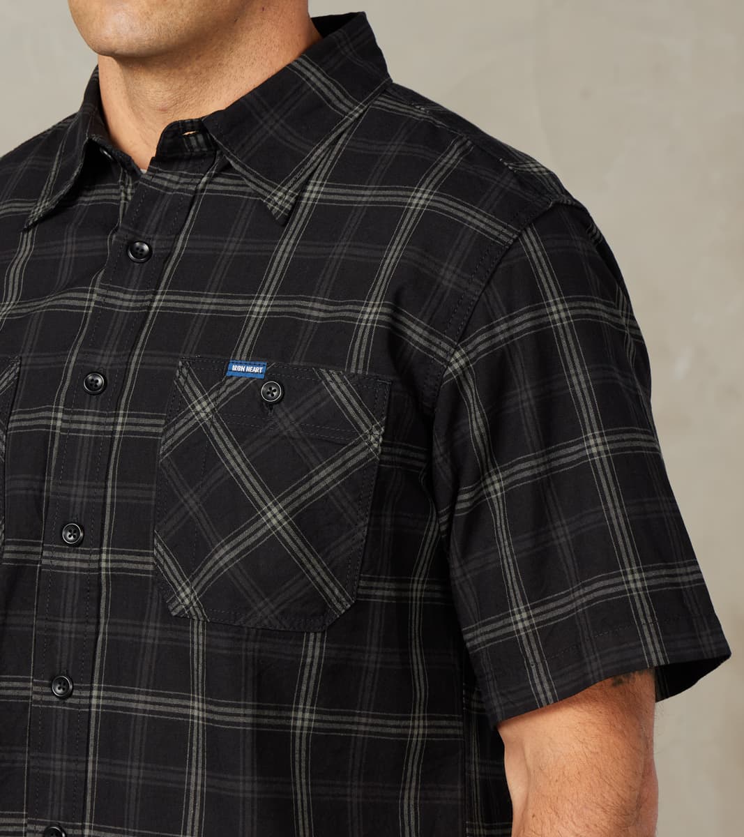 419-BLK - Short Sleeved Work Shirt - 5oz Selvedge Madras Black Check