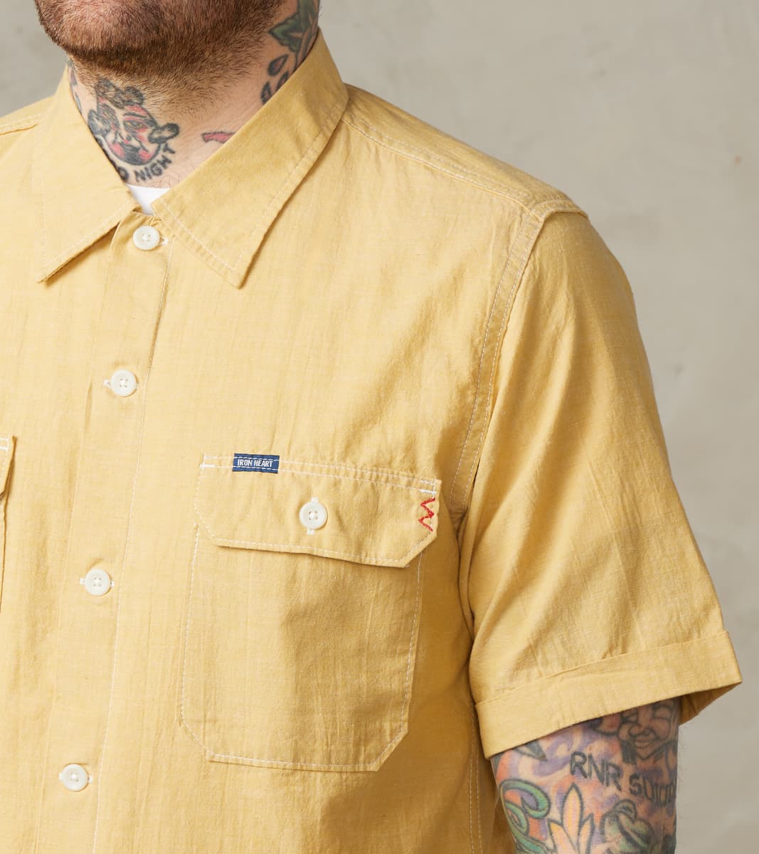 388-YEL - Short Sleeved Summer Shirt - 4oz Japanese Selvedge Blend Yellow
