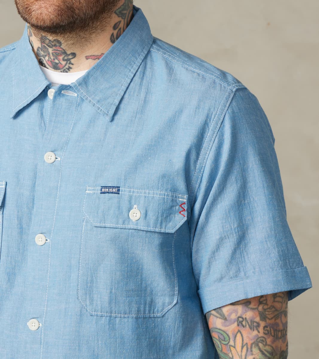 388-BLU - Short Sleeved Summer Shirt - 4oz Japanese Selvedge Blend Blue