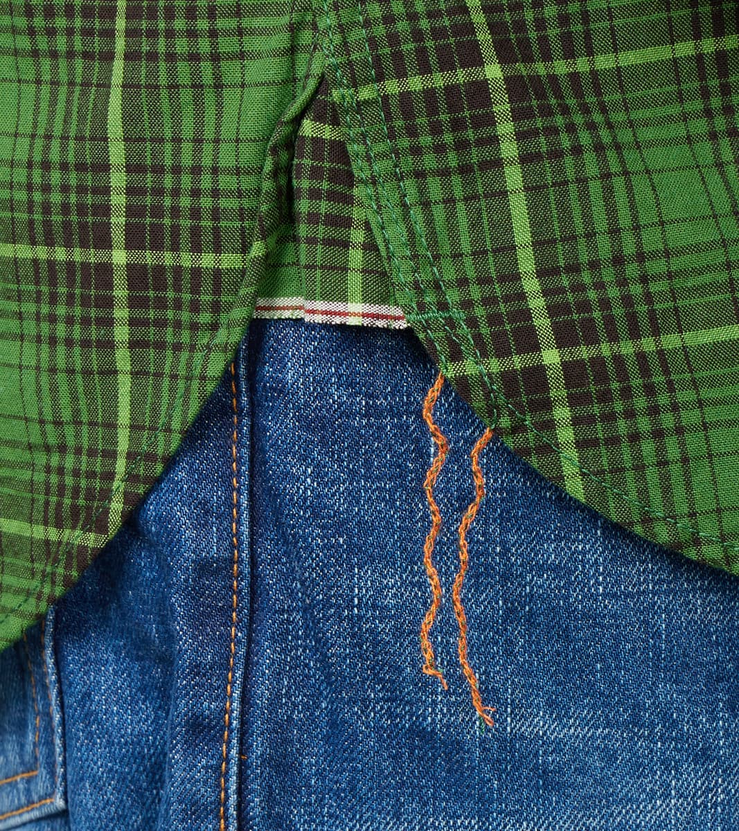 392-GRN - Short Sleeved Work Shirt - 5oz Selvedge Green Vintage Check