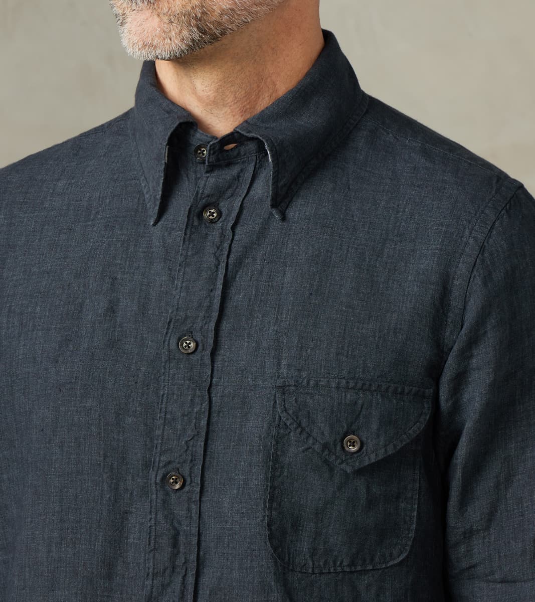 American Camp Shirt - Asphalt High Twist Superfine Linen Broadcloth