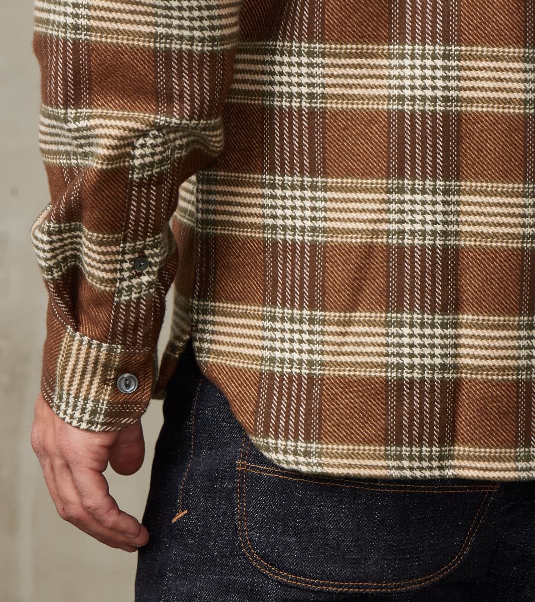 Portuguese Houndstooth Plaid Blanket Easy Shirt - Brown