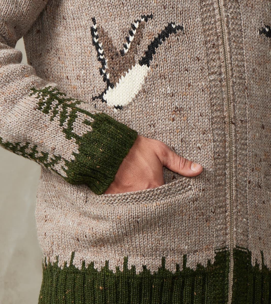 Peruvian Wool Knit Goose Zip Cardigan - Oatmeal