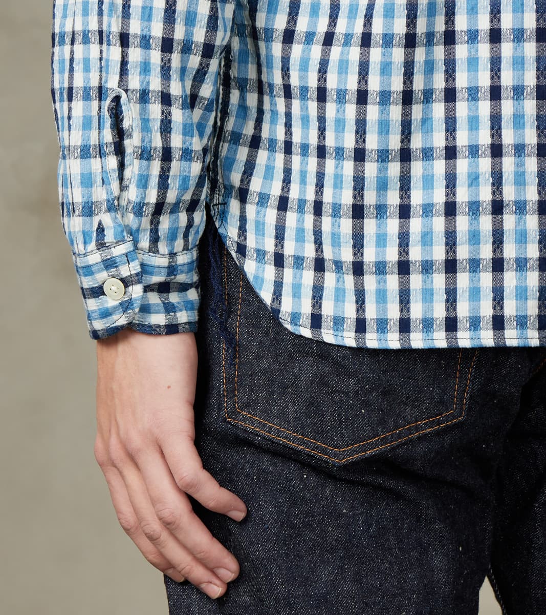 SSS25-CSW Natural Indigo Dyed Sashiko Gingham Check Work Shirt