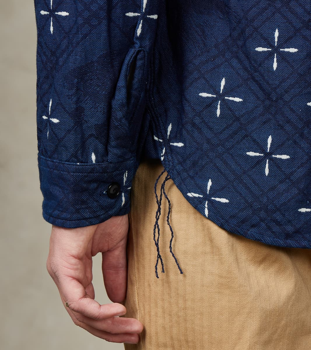 SSS25-02W Indigo Dyed Narihirabishi Goldfish Jacquard Work Shirt