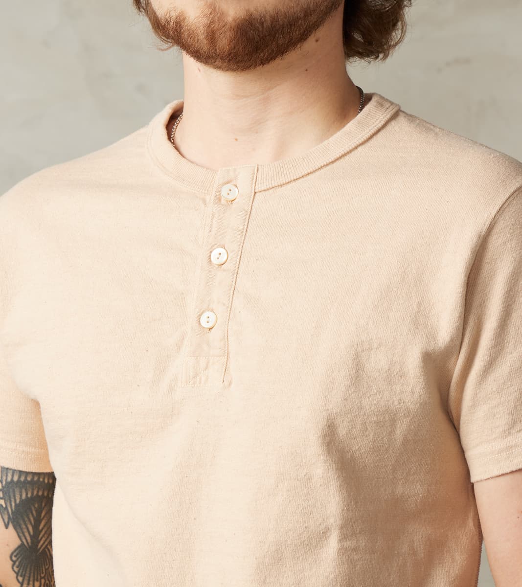 SJST-SC02 Japanese Cotton Short Sleeve Henley - Light Kuri