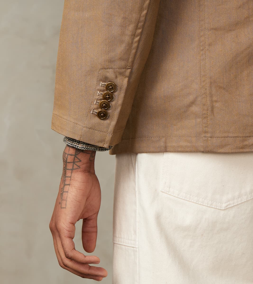 Single Breasted 2-Button Jacket - Cotton Recycled Polyester Twill - Khaki