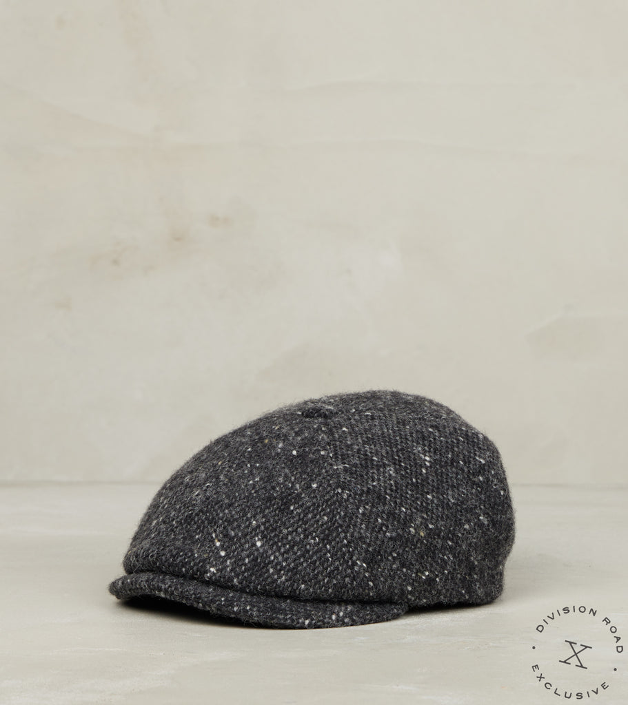 Division Road Bates Gentleman's Hatter Toni Cap - Magee Donegal Tweed - Charcoal Grey