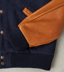 Varsity Jacket - Navy Brisbane Moss® Moleskin & Rust Leather