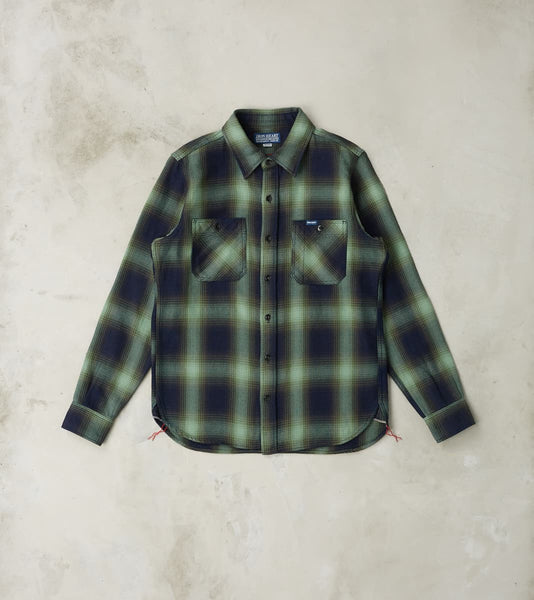 Iron Heart 349-GRN - Work Shirt - 9oz Selvedge Flannel Ombre