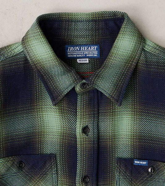 Iron Heart 349-GRN - Work Shirt - 9oz Selvedge Flannel Ombre