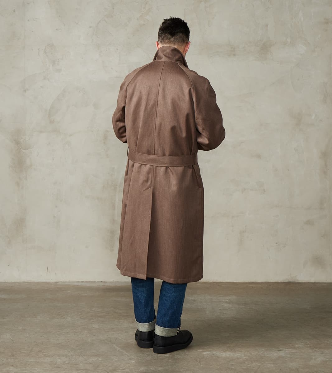 English Wool & Cotton Covert Cloth Grandad Trench Coat - Taupe