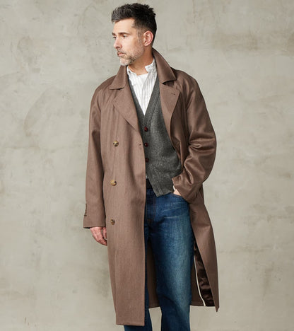 English Wool & Cotton Covert Cloth Grandad Trench Coat - Taupe