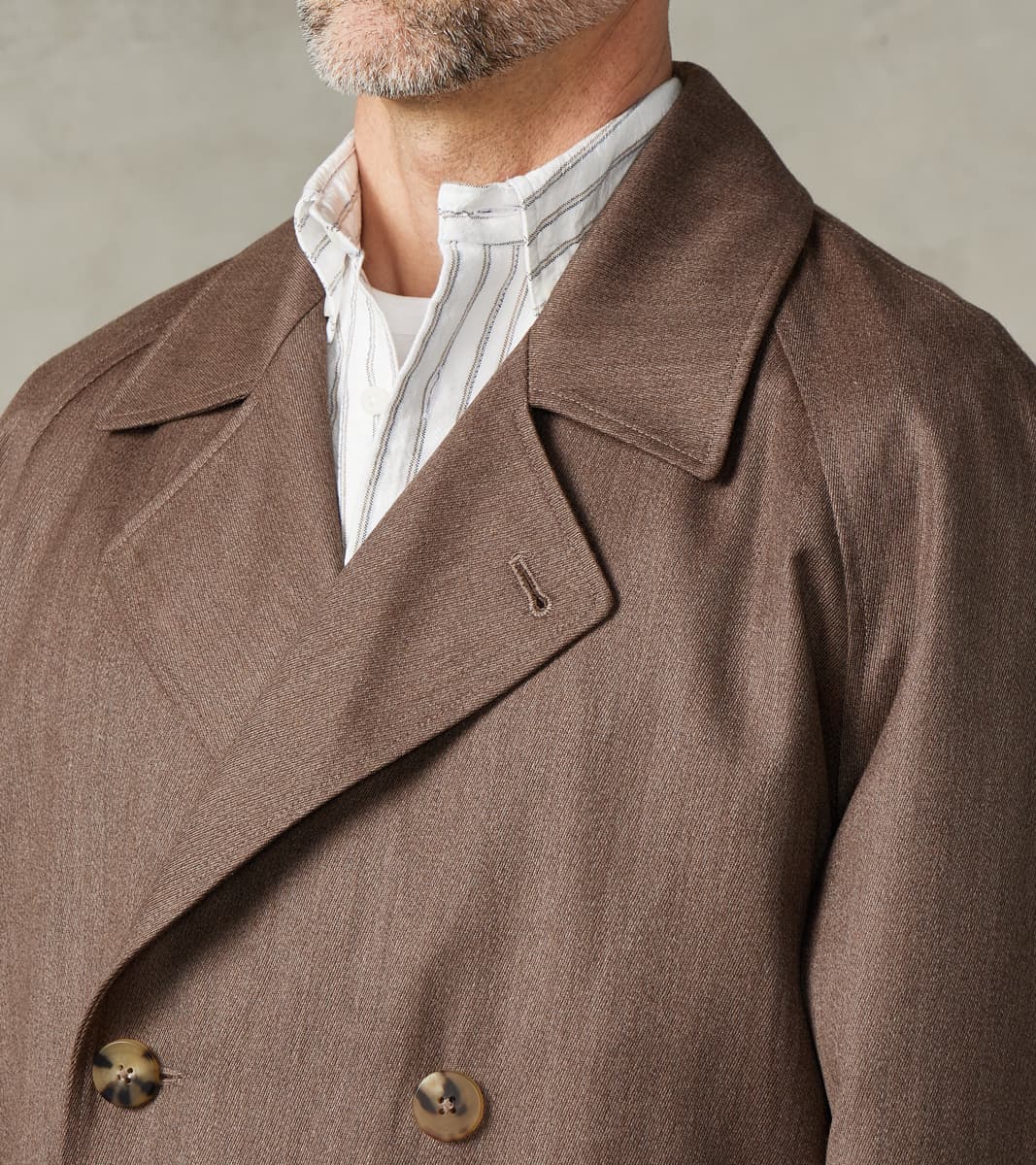English Wool & Cotton Covert Cloth Grandad Trench Coat - Taupe