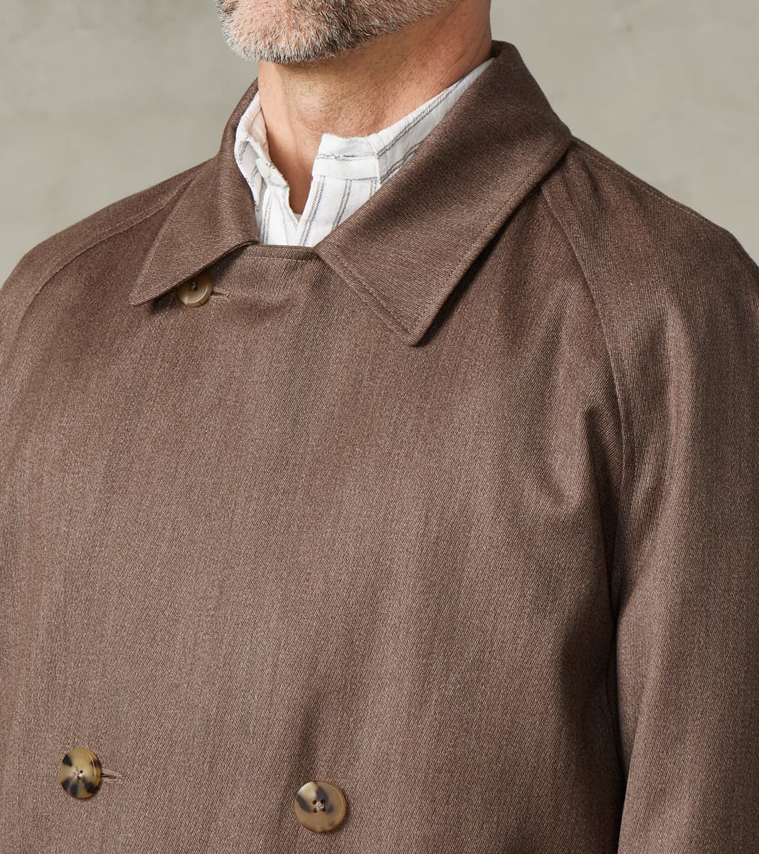 English Wool & Cotton Covert Cloth Grandad Trench Coat - Taupe