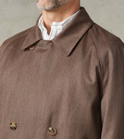 English Wool & Cotton Covert Cloth Grandad Trench Coat - Taupe