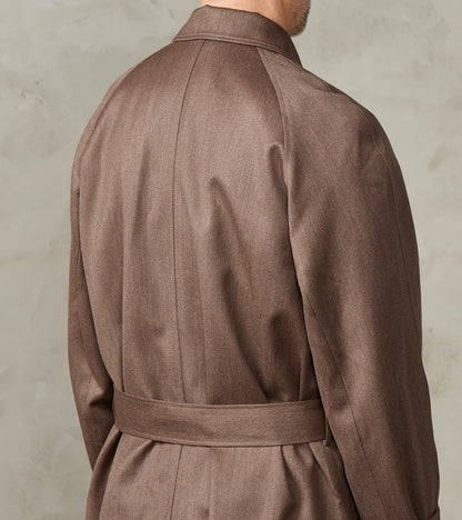 English Wool & Cotton Covert Cloth Grandad Trench Coat - Taupe