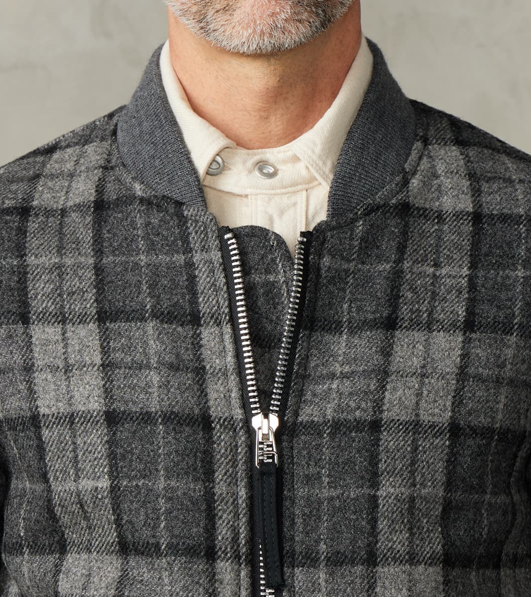 Flyers Club Bomber - Fox Brothers® Tweed - Slate Grey Check