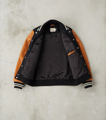 Varsity Jacket - Black Melton & Rust Leather