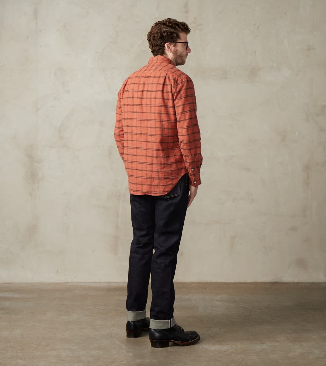 Japanese Slubbed Twill Check Camper - Rust