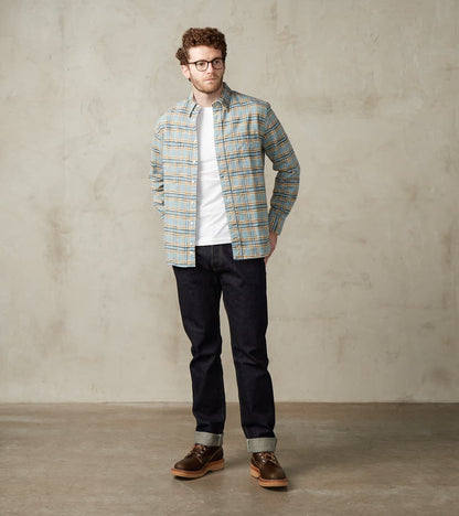 Japanese Slubbed Twill Check Camper - Sky Blue